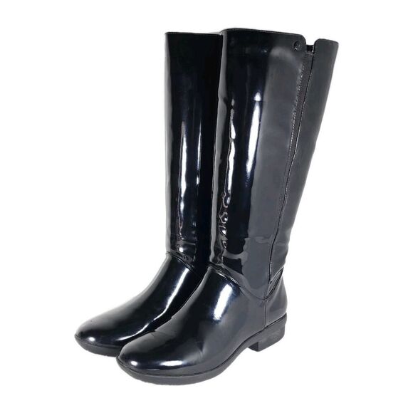 UGG Women's US7 Black Patent Waterproof Sheepskin Lined Side Zip Tall Rain Boot - Picture 1 of 16